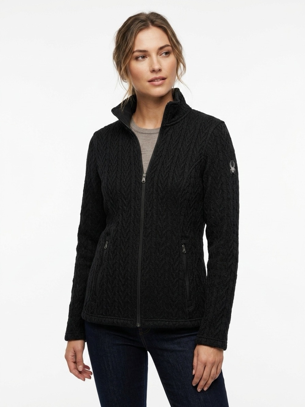 Spyder Major Stryke Full Zip Cable Knit Fleece Jacket Black M